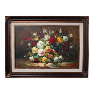 Avancaria Artist Signed Floral Still Life Oil Paint on Canvas For Sale