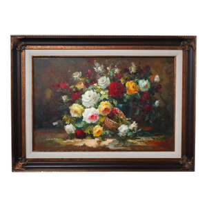Avancaria Artist Signed Floral Still Life Oil Paint on Canvas