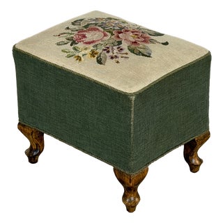Vintage Ottoman in Walnut with Needlepoint Top, 1920s For Sale