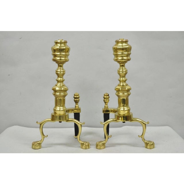 The Harvin Co Vintage Brass Federal Style Branch Foot Fireplace Andirons - Pair For Sale - Image 16 of 16