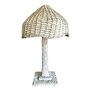 Vintage Woven Wicker Rattan Table Lamp For Sale