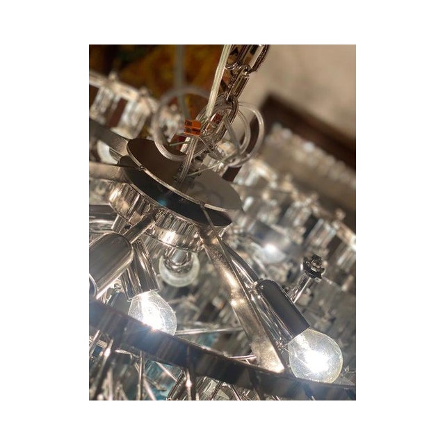 Transparent and Light Blue Triedro Chandelier in Murano Glass For Sale - Image 4 of 14