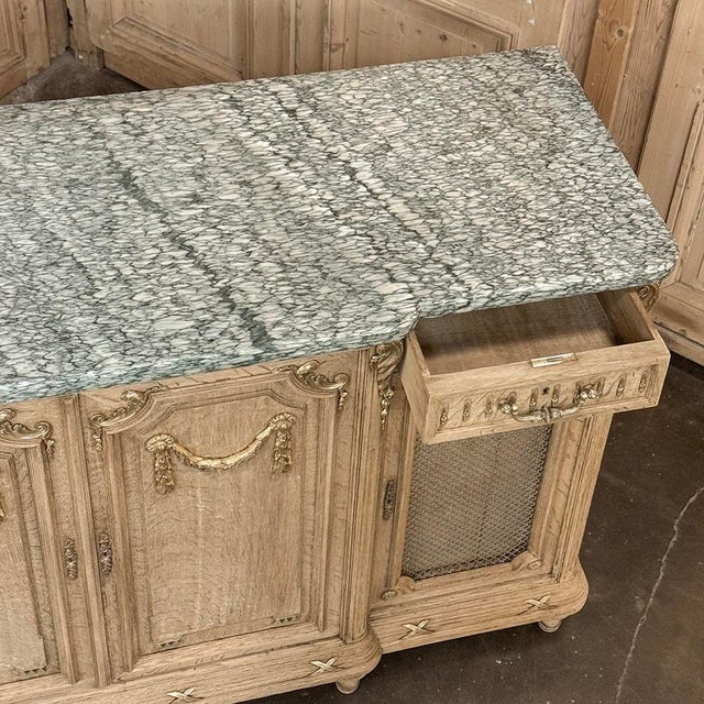 19th Century Louis XVI Stripped Oak and Ormolu Marble Top Buffet For Sale - Image 18 of 18