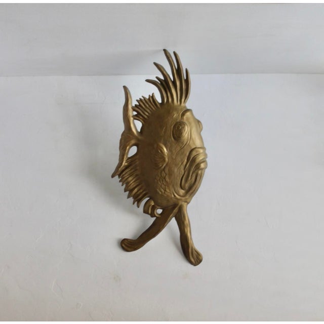 Signed S. Lascoux (c) large fiberglass brass finish lionfish wall sculpture. Wire hanger on the reverse for wall...