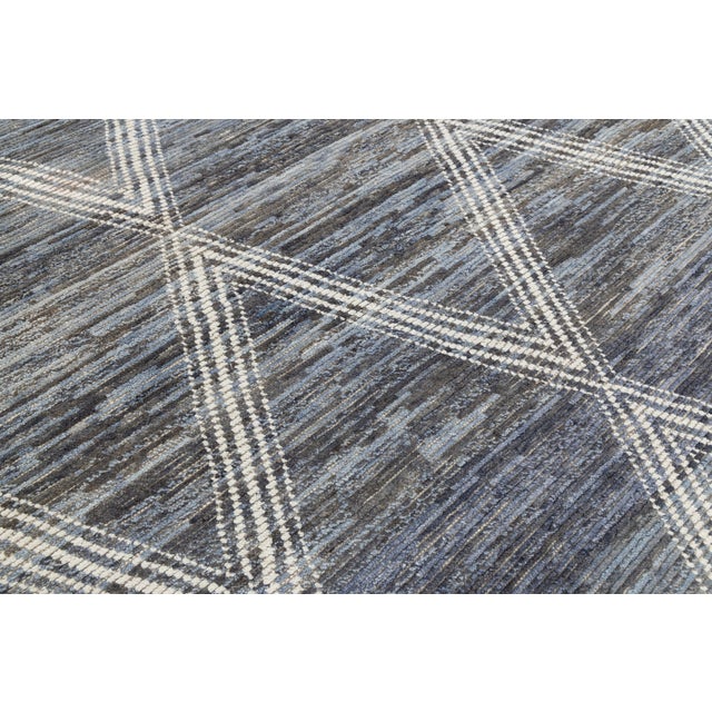 Slate Blue Modern Moroccan-Inspired Wool Rug With Trellis/Diamond Pattern 8x10 For Sale - Image 9 of 11