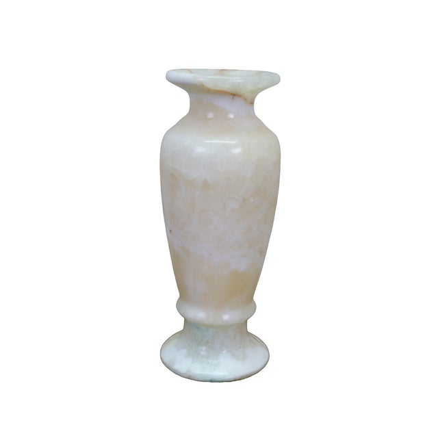 Neoclassical Vintage Carved Onyx Alabaster Grecian Style Flower Bud Vase Urn 10" For Sale - Image 3 of 13