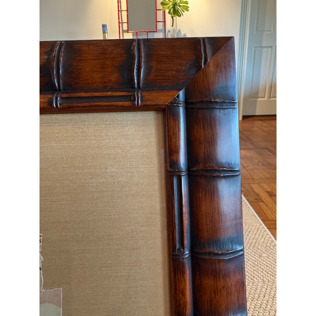 Glass Early 1800s Japanese Ukiyo-E Woodblock Kabuki Scene Print Framed on Silk Backing in Faux -Bamboo Frame For Sale - Image 7 of 8