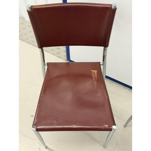 Vintage Ginger Cognac Leather and Chrome Dining Chairs from Fasem, Italy, 1980s, Set of 3 For Sale - Image 6 of 12