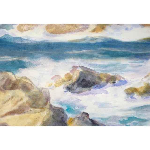 Paper Rocky California Seascape in Watercolor on Paper by Paul Dougherty For Sale - Image 7 of 11