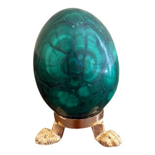 Solid Malachite Egg on Neoclassical Brass Stand With Paw Feet For Sale