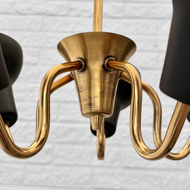 Scandinavian Modernist Five Arms Chandelier in Steel and Brass, Sweden, 1950s For Sale - Image 9 of 13