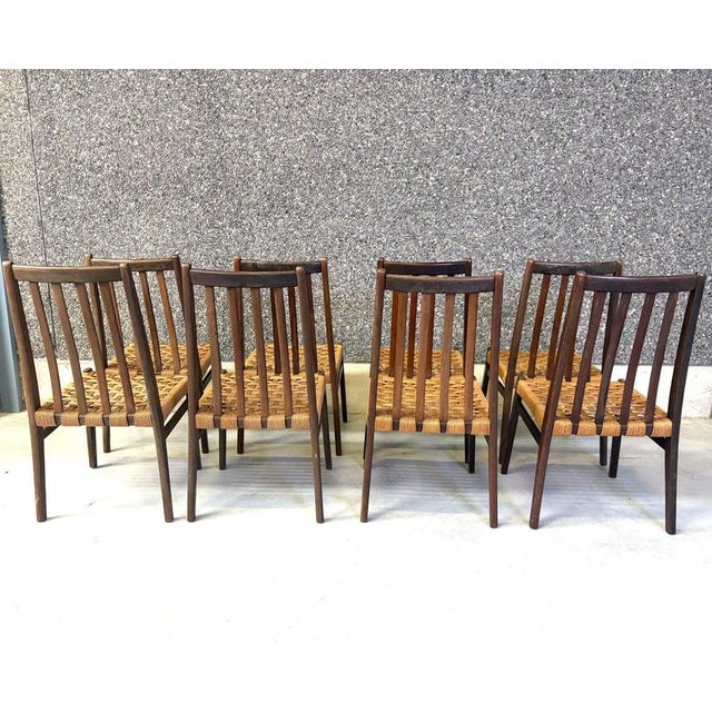 Vintage Teak and Cord Dining Chairs, 1960s, Set of 8 For Sale - Image 6 of 11