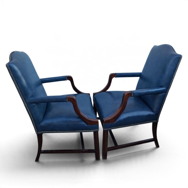 Timeless Elegance: The Hancock & Moore Blue Leather Armchair Pair 1980s For Sale - Image 12 of 12