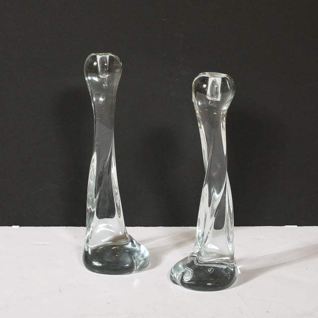 Pair of Signed Renato Anatra Transparent Sculptural Murano Glass Candlesticks For Sale - Image 17 of 17