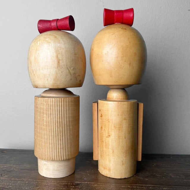 Vintge Japanese Kokeshi Figurines by Tomio Ishida, 1970s, Set of 2 For Sale - Image 10 of 11