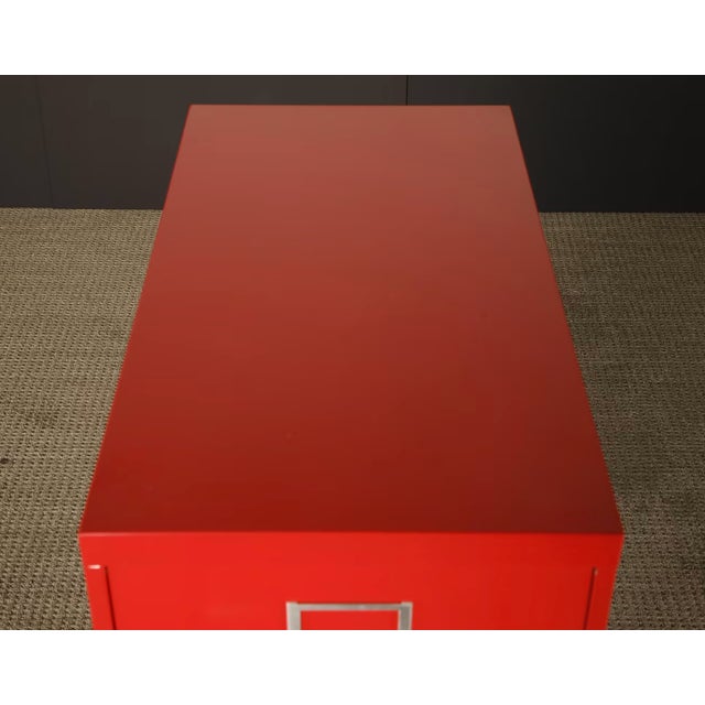 Metal Vintage Red Powder Coated Steel 5 Drawer Filing Cabinet, 1950s For Sale - Image 7 of 7