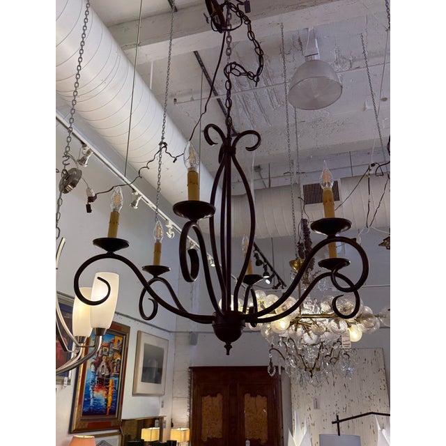 Scrolling Iron Chandelier For Sale - Image 4 of 12
