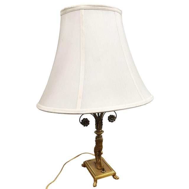 1930 Hollywood Regency Cast Bronze Scrolling Griffin Table Lamp W/ Lamp Shade For Sale - Image 4 of 11