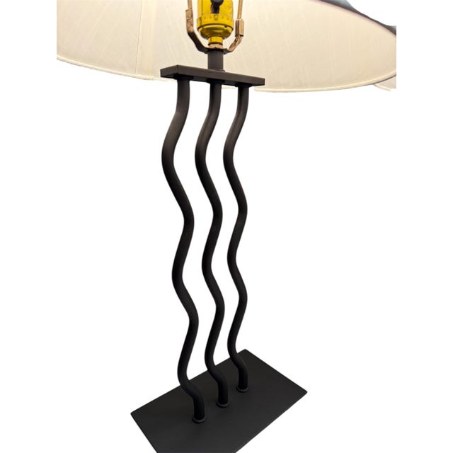 Pair Post Modern Squiggly Lamps Iron 1980's Wave For Sale - Image 11 of 18
