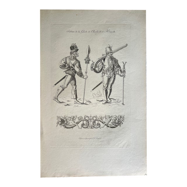Mid 19th Century Etching Reproduction of Soldiers of Charles IX and Henry III by Nicolas Xavier Willemin For Sale