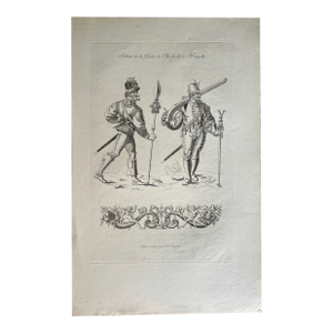 Mid 19th Century Etching Reproduction of Soldiers of Charles IX and Henry III by Nicolas Xavier Willemin