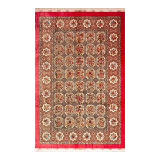 Nazmiyal Collection 1950s Floral Garden Vintage Silk Persian Qum Rug For Sale