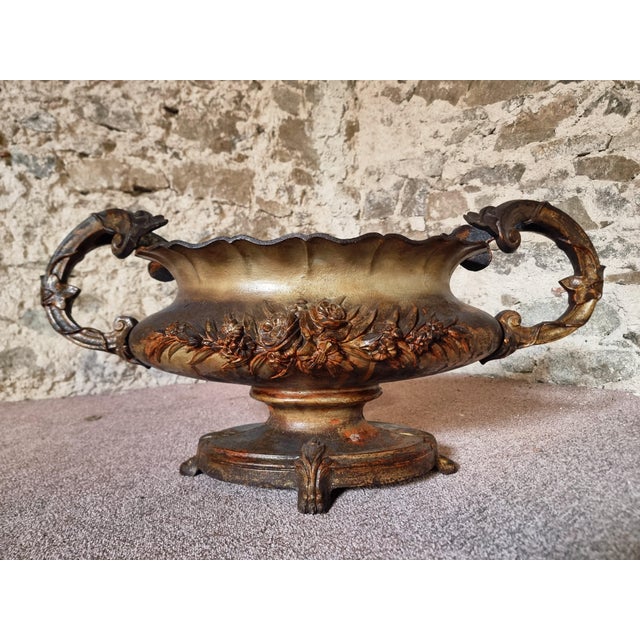 Large Antique Cast Iron Jardinière on Foot, France, 1900s For Sale - Image 4 of 12