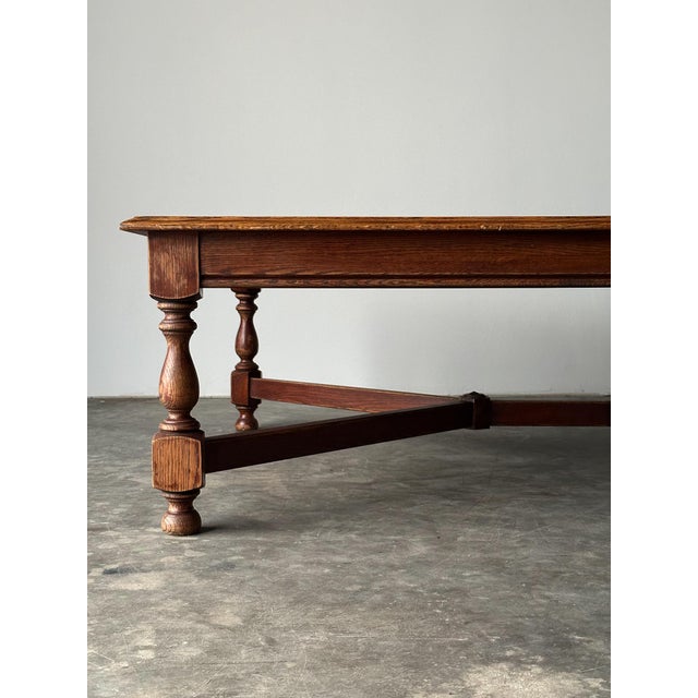 1970s Hand-Laid Stone Mosaic Coffee Table on Vintage Oak Trestle Base For Sale - Image 12 of 18