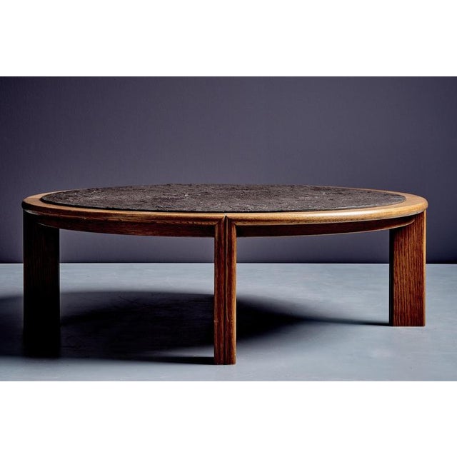 Brutalist Narrow Oak Coffee Table with Slate Insert, France, 1970s For Sale - Image 3 of 10