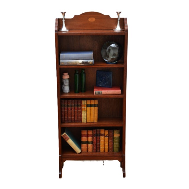 Slim Mahogany and Inlaid Open Bookcase, 1900s For Sale - Image 12 of 17