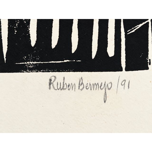 Industrial Vintage Signed Ruben Bermejo Black & White Architectural Print, 1991, Burl Wood Frame For Sale - Image 3 of 9