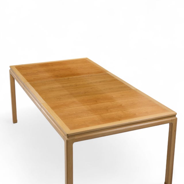 Edward Wormley for Dunbar Mid Century Bleached Mahogany and Walnut Expanding Dining Table With 1 Leaf For Sale - Image 10 of 11