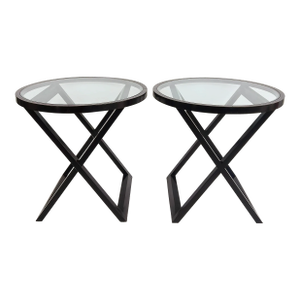 1970s Attributed to Ralph Lauren Mercer Street Round Side Tables, Glass Tops, "X" Frame Bases