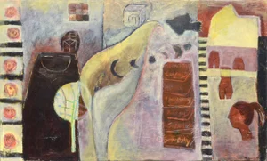 "Moonday through Sunday" Abstract Brigette McReynolds Acrylic on Wood 1999