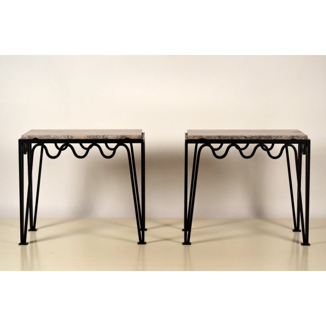 Modern Méandre' Black Iron and Silver Travertine Side Tables by Design Frères - a Pair For Sale - Image 3 of 11