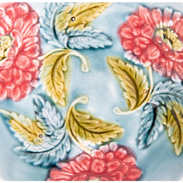 Farmhouse Antique French Majolica Floral Plate, C. 1890 For Sale - Image 3 of 7