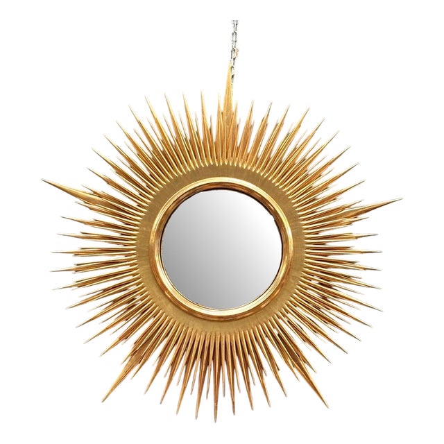 Large Gold Gilt Convex Sunburst Mirror For Sale