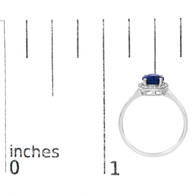 Metal 10K White Gold Blue Sapphire and 1/10 Cttw Diamond Halo Ring For Sale - Image 7 of 7