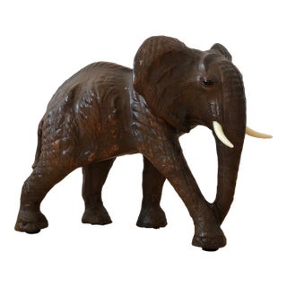 Vintage Handcrafted Leather Elephant Statue For Sale