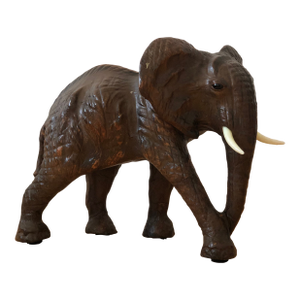 Vintage Handcrafted Leather Elephant Statue