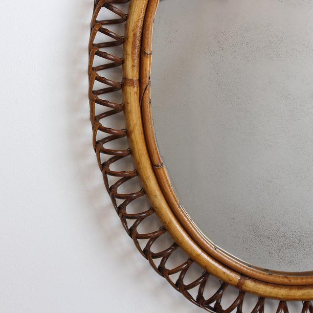 Vintage Italian Rattan Wall Mirror with Hanging Chain, 1960s For Sale - Image 10 of 14