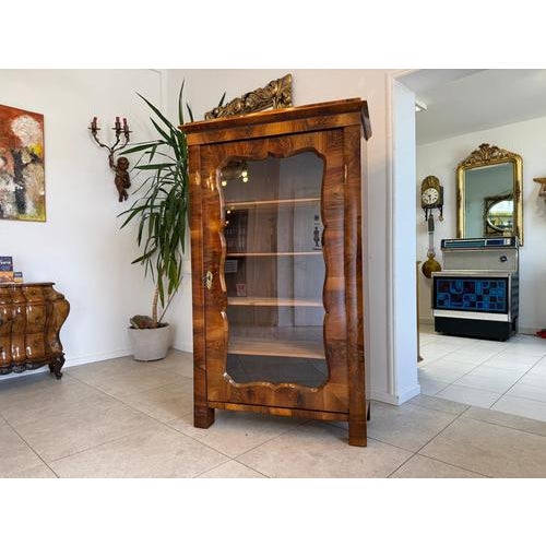 Original Restored Late Biedermeier Display Cabinet, Bookcase, Collector's Display Cabinet, Walnut, Height x Width x Depth...