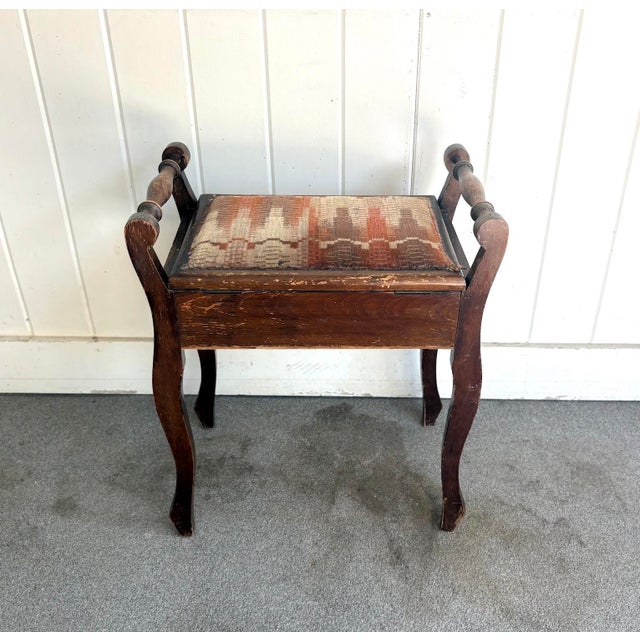 1930s Velvet-Top Wood Storage Stool For Sale - Image 9 of 9