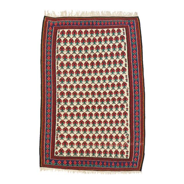 Vintage Persian Floral Kilim Rug - 03'04 X 05'00 For Sale