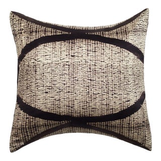 Studio Variously Organic Hand-Dyed Black & White Shibori Silk Arc Black Pillow For Sale