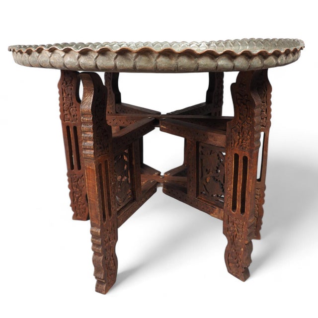 Oriental Islamic Engraved Copper Table Tray, 1930s For Sale - Image 3 of 17
