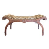 19th Century Carved Polychrome Bench With Scalamandre Fabric For Sale