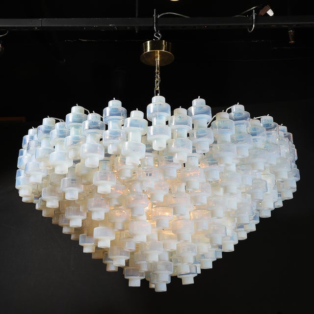 Modernist Hand-Blown Murano Opalescent Barbell Chandelier With Brass Fittings For Sale - Image 15 of 18