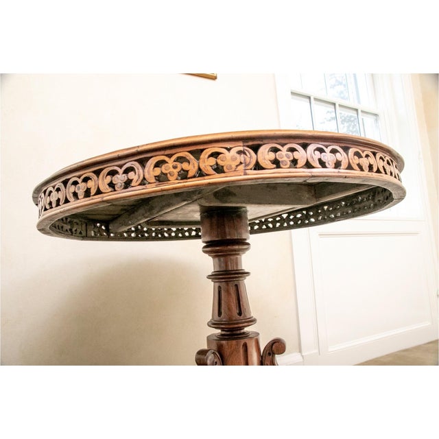Brown Antique Carved Center Hall Drum Table For Sale - Image 8 of 11