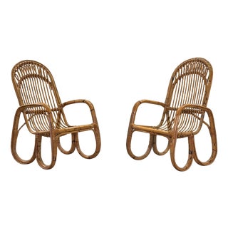Rattan and Bamboo Chairs by Gerbella Turin, 1970s, Set of 2 For Sale